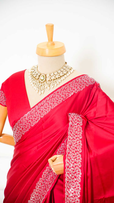 Satin Silk Saree with Swarovski Border