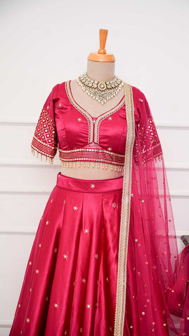 Rani Pink Silk Lehenga with Mirrorwork