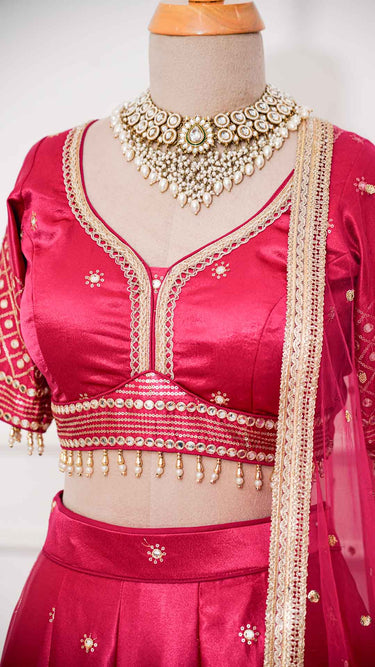 Rani Pink Silk Lehenga with Mirrorwork
