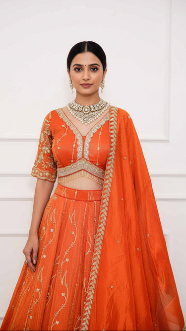 Rust Hand Embroidered Elegance Lehenga Set