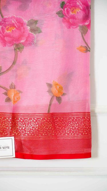 Brasso Floral Saree with Gold Border