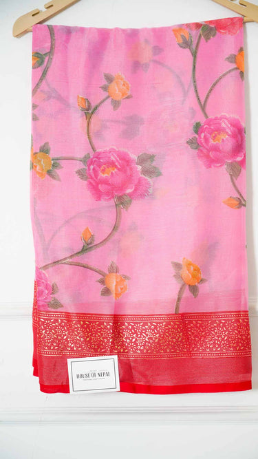 Brasso Floral Saree with Gold Border