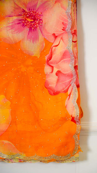 Floral Saree with Swarovski in Georgette