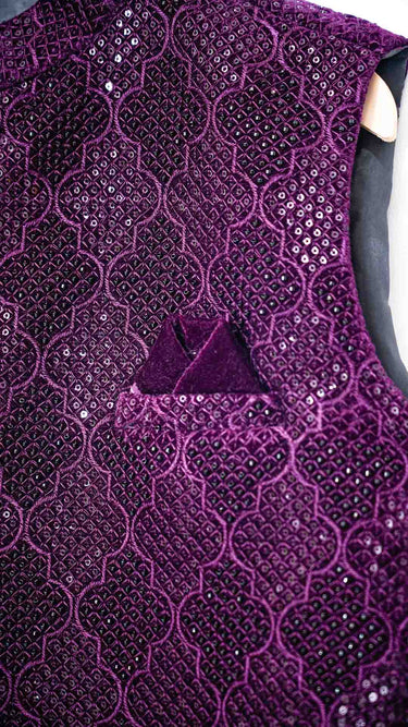 Purple Patterned Velvet Modi Jacket