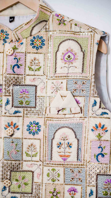 Multicolor Pastel Thread and Sequin Embroidered Modi Coat