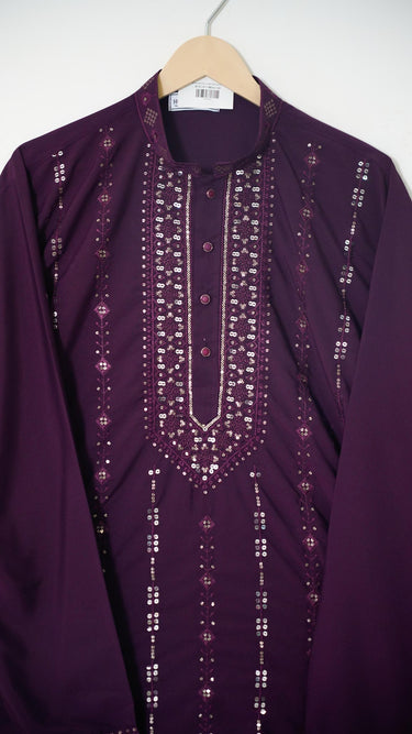 Mens Silk Cotton Kurta with Vertical Embroidery