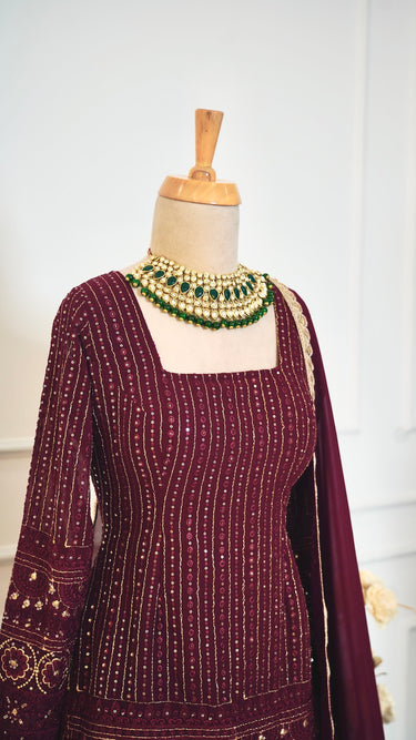 Maroon Sequin Garara Suit with Shawl