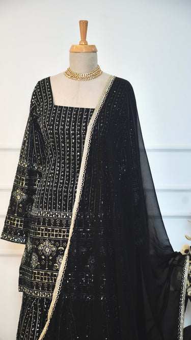 Black Sequin Garara Suit with Shawl