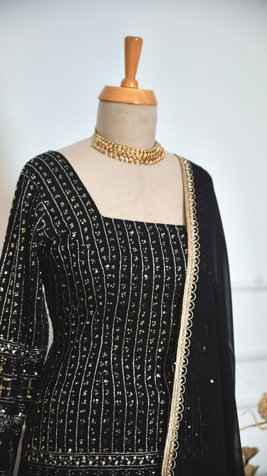Black Sequin Garara Suit with Shawl