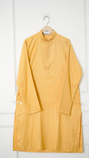 Vertical Resham Embroidered Rayon Mens Kurta