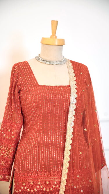 Rust Sequin Garara Suit with Shawl