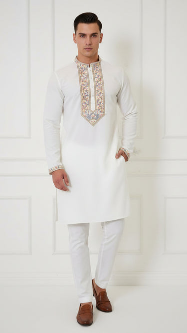 Japenese Georgette Floral Embroidered Mens Kurta