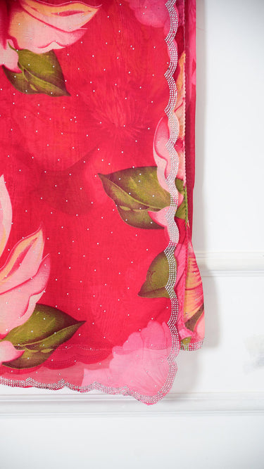 Georgette Swarovski Saree with Floral Pattern