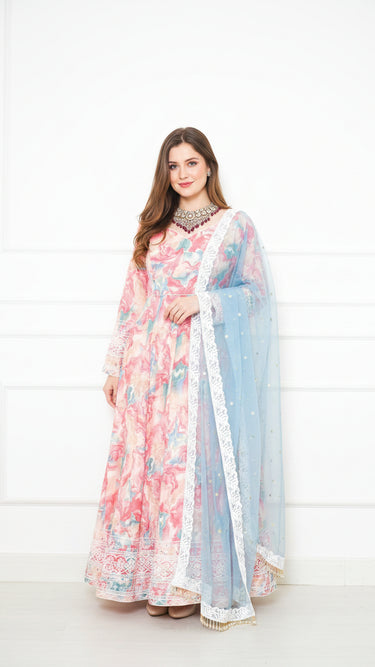 Cotton Multicolor Floral Anarkali Suit