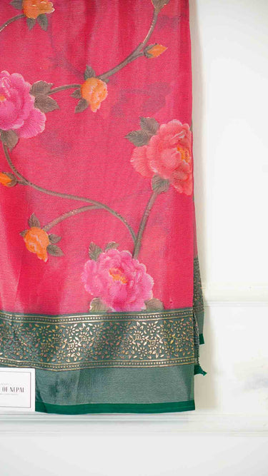 Gold Brasso Print Saree with Flowers