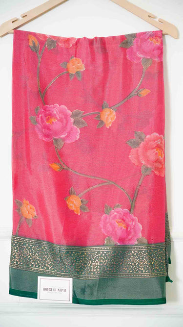 Gold Brasso Print Saree with Flowers