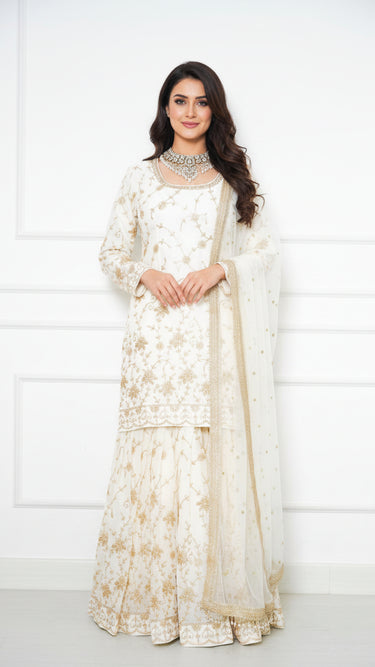 Floral Motif Garara Suit in Fendi Silk