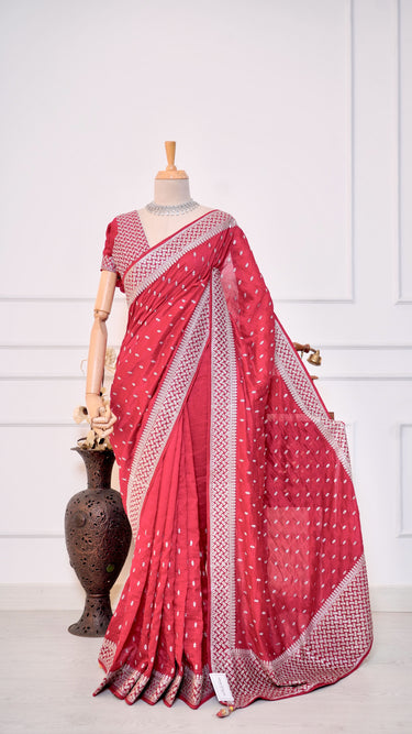 Vichitra Silk Saree with Butti Swarovski
