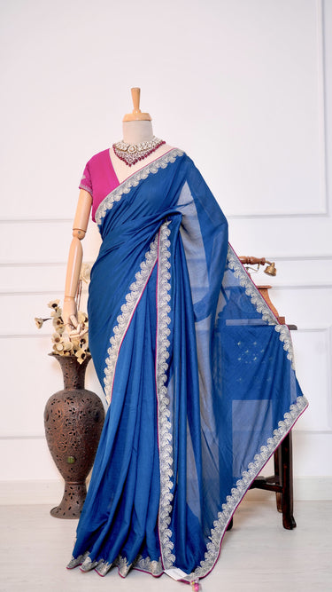 Vichitra Silk Saree with Floral Border