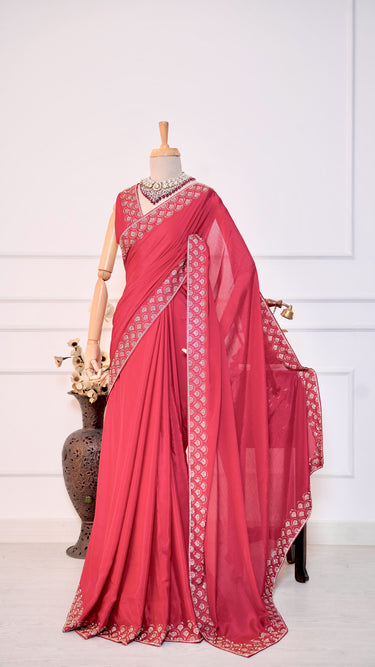Chinon Chiffon with Border Handwork
