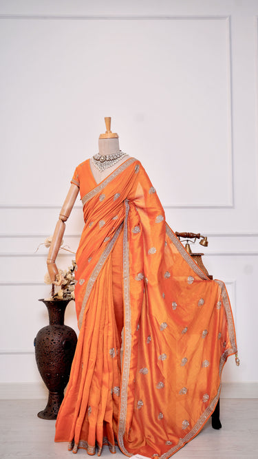 Vichitra Silk Saree with Flower Butti and Swarovski