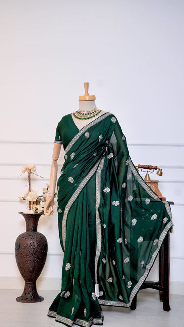 Vichitra Silk Saree with Flower Butti and Swarovski