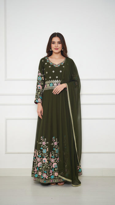 Multithread Embroidered Butti Anarkali in Georgette