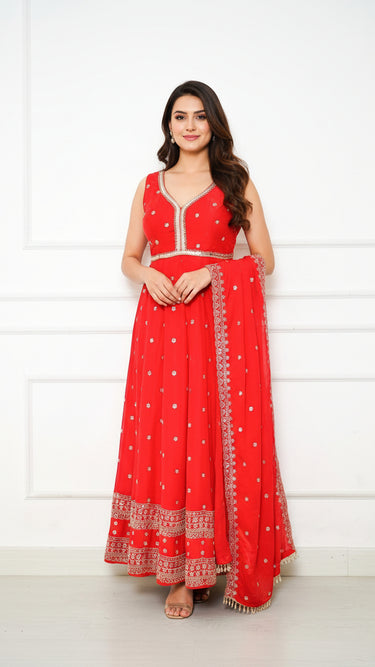 Handwork Fendi Anarkali in Sleeveless