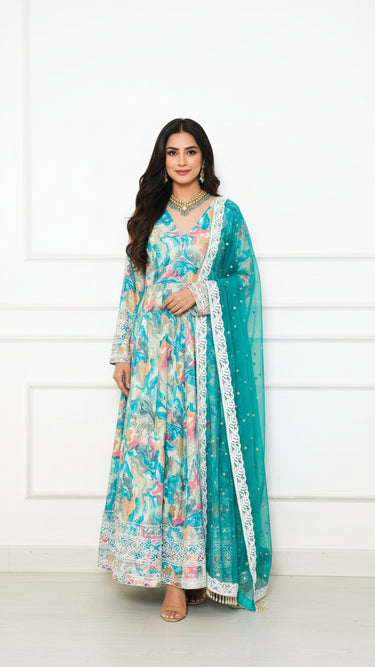 Cotton Multicolor Floral Anarkali Suit
