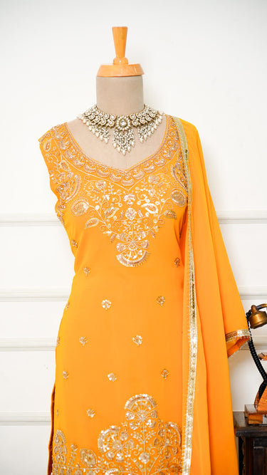 Georgette Kurti Suit with Handembroidered Neckline
