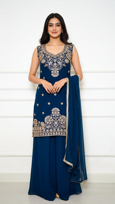 Georgette Kurti Suit with Handembroidered Neckline