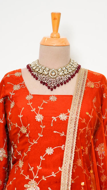 Floral Motif Garara Suit in Fendi Silk