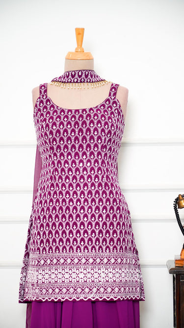Chikankari Wine Sleeveless Sarara Suit