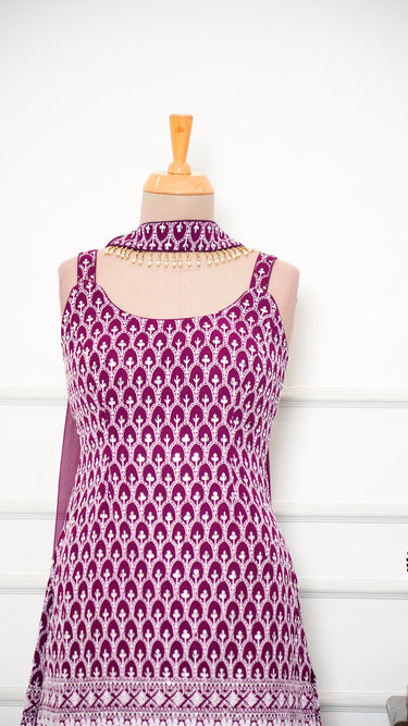 Chikankari Wine Sleeveless Sarara Suit