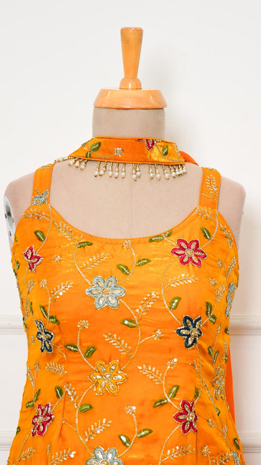Fendi Silk Sleeveless Sarara Suit with Floral Handwork