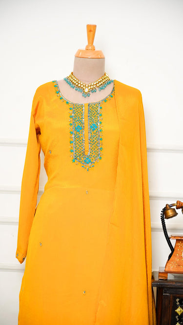 Blue Stone Handembroidered Kurti Suit in Yellow