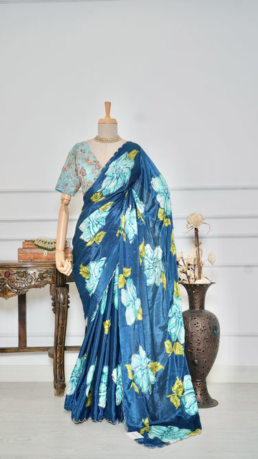 Chinon Floral Saree with Handwork