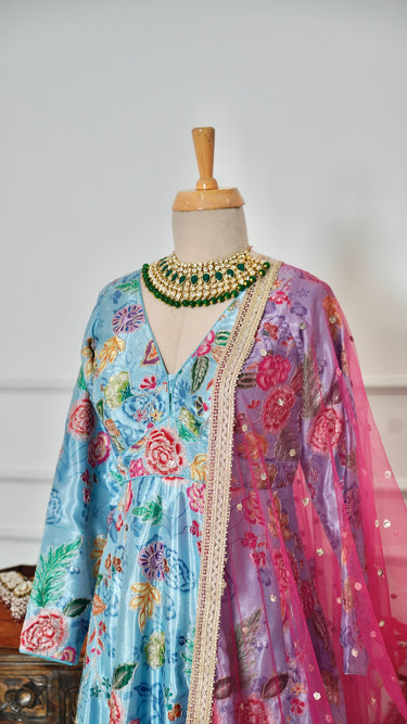 Sky Blue Multicolor Floral Anarkali Suit