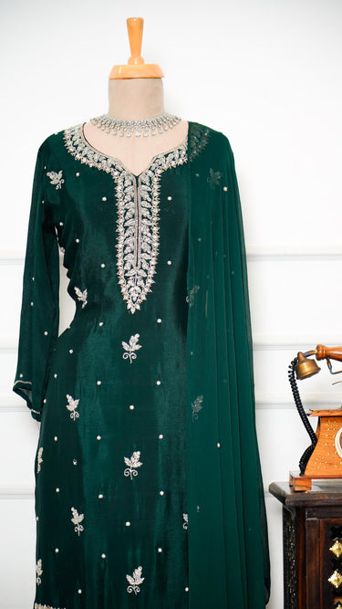 Chinon Silver Embroidered Kurti Suit