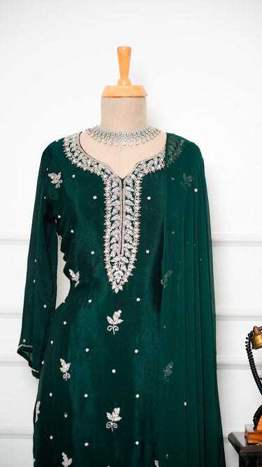 Chinon Silver Embroidered Kurti Suit