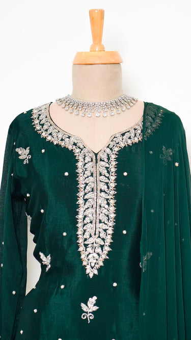 Chinon Silver Embroidered Kurti Suit