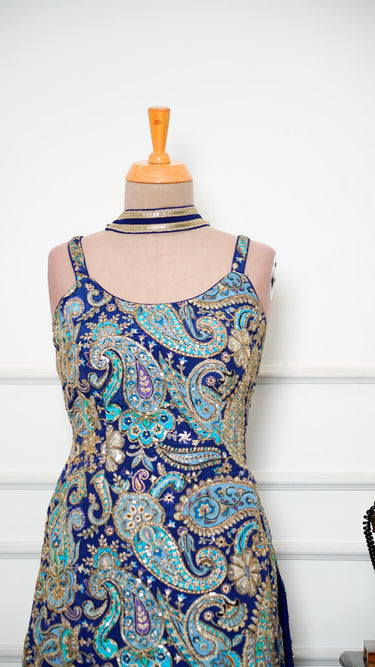 Navy Blue Position Print Sarara Suit