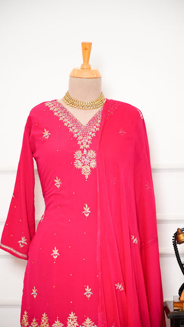 Women's Chinon Kurta Suit with V Neck Handembroidery