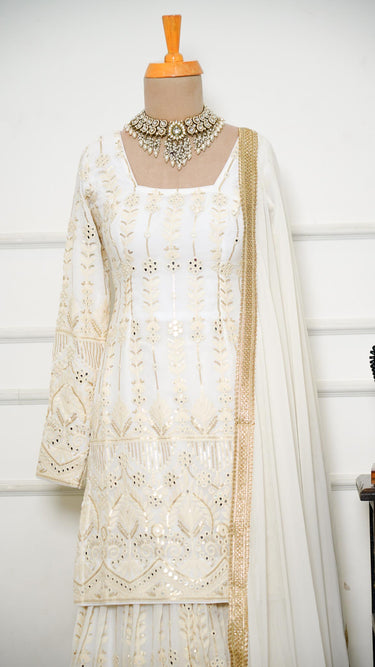 Mirror and Thread Embroidered Garara Suit