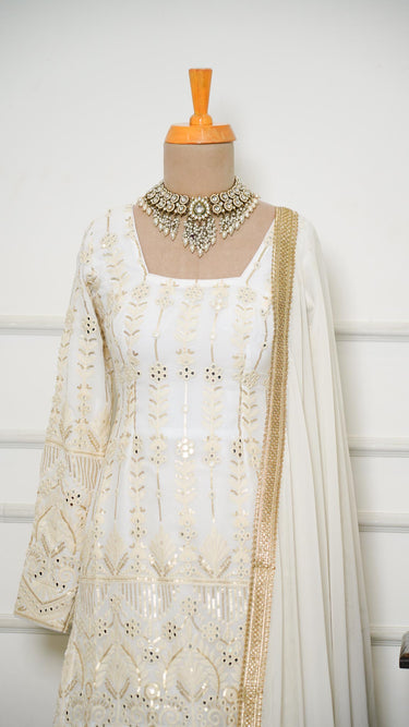 Mirror and Thread Embroidered Garara Suit