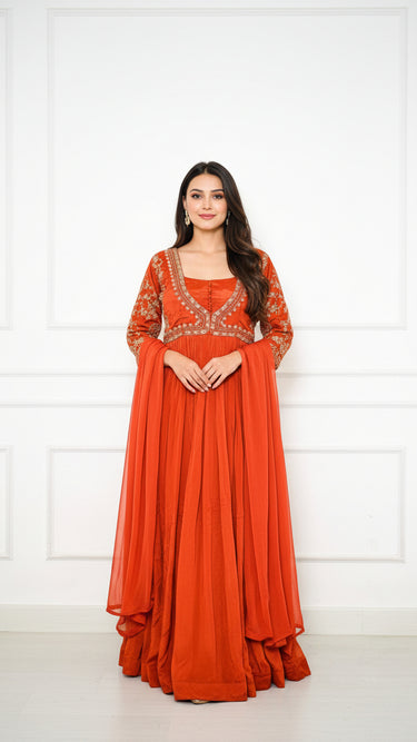 Handembroidered Anarkali Suit with Buttons