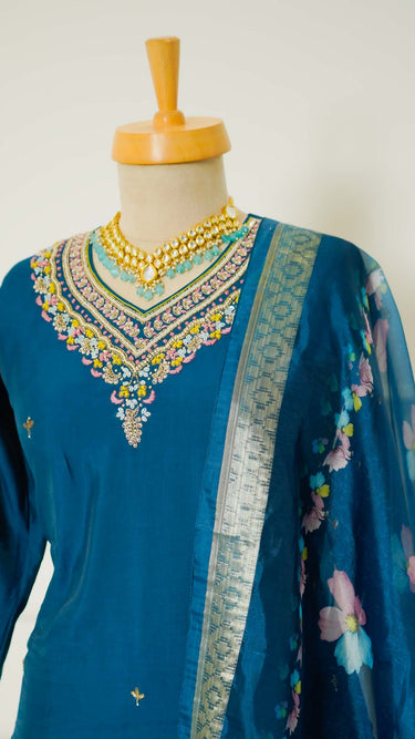 V Neck Kurti Suit with Hand Embroidery