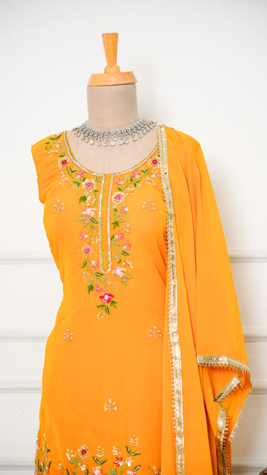 Georgette Multiresham Handwork Kurta with Sarara