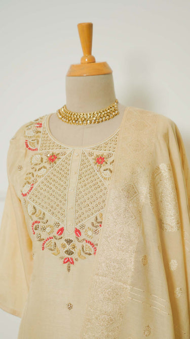 Cream Hand Embroidered Kurti Suit