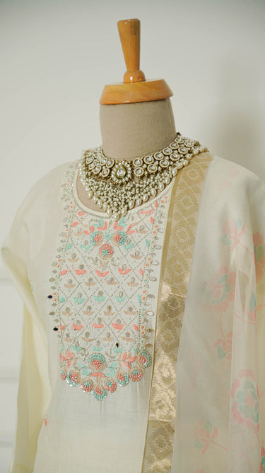 White Kurti Suit with Pastel Embroidery